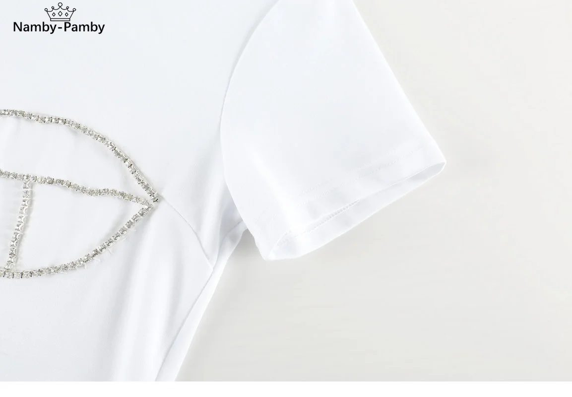 

Summer New Fashion Ins Tide All-match Tee Chic Heavy Diamond Design T Shirt Casual Loose O Neck Short Sleeve Woman TShirts