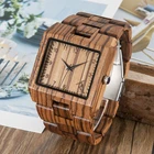 Часы наручные мужские с квадратным циферблатом и деревянным ремешком