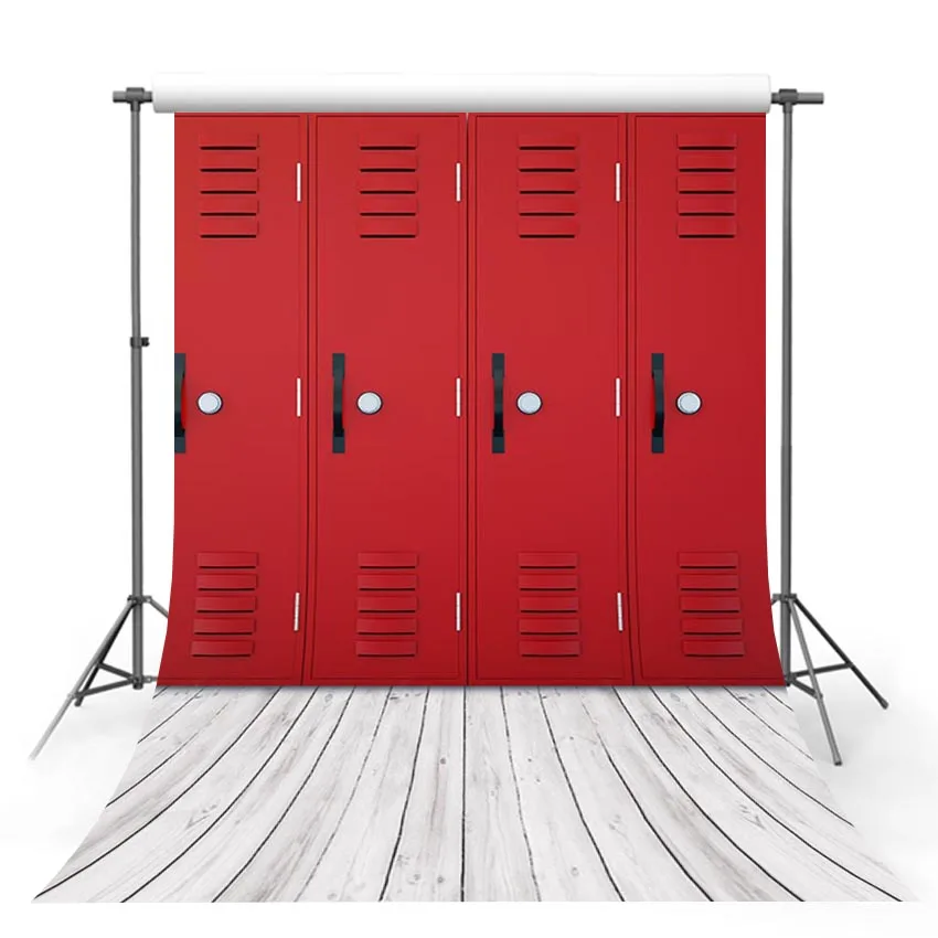 

Mehofond Red Lockers Photo Backdrop Gray Wood Floor Baby Birthday Portrait Decor Photography Background Photo Studio Photocall