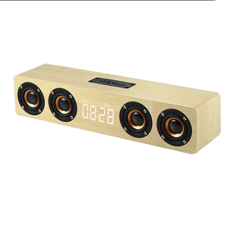 

Portable Home Wireless Bluetooth Speaker Wooden Speaker Alarm Clock Radio Subwoofer Soundbar For TV Speaker AUX USB