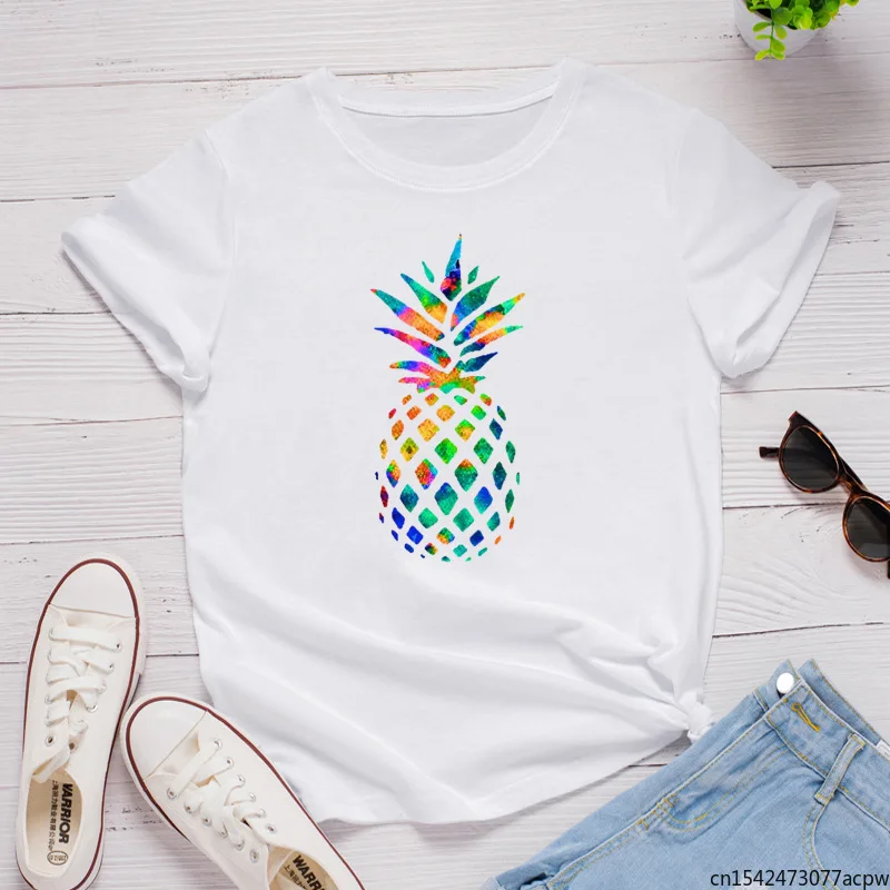 

Fashion Pineapple Print T Shirt Women Summer Plus Size O-Neck Short Sleeve Basic Tees Casual Tops Streetwear Tshirt