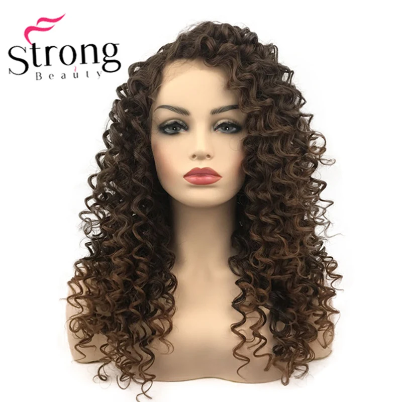 StrongBeauty Lace Front Wig Long Curly Brown Highlighted Heat Ok Synthetic Hair COLOUR CHOICES | Шиньоны и парики