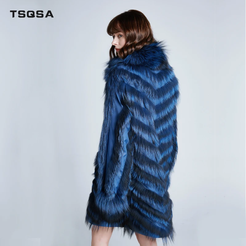 TSQSA Новая женская зимняя теплая шуба из натурального меха Двусторонняя Женская одежда из натурального Лисьего меха Повседневная Брендовая женская куртка TAC1924