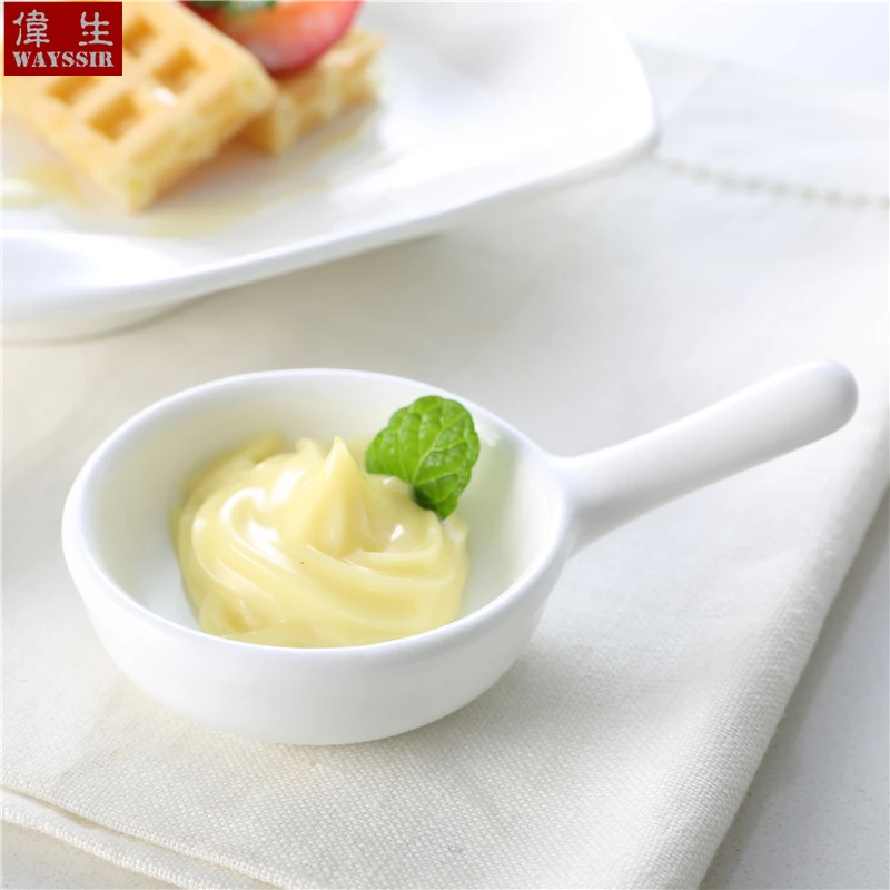 Pan Shaped Snack Sauce Super White Porcelain Dish Hotel Restaurant Breakfast Buffet Food Cake Ceramics Plater Wasabi Tableware