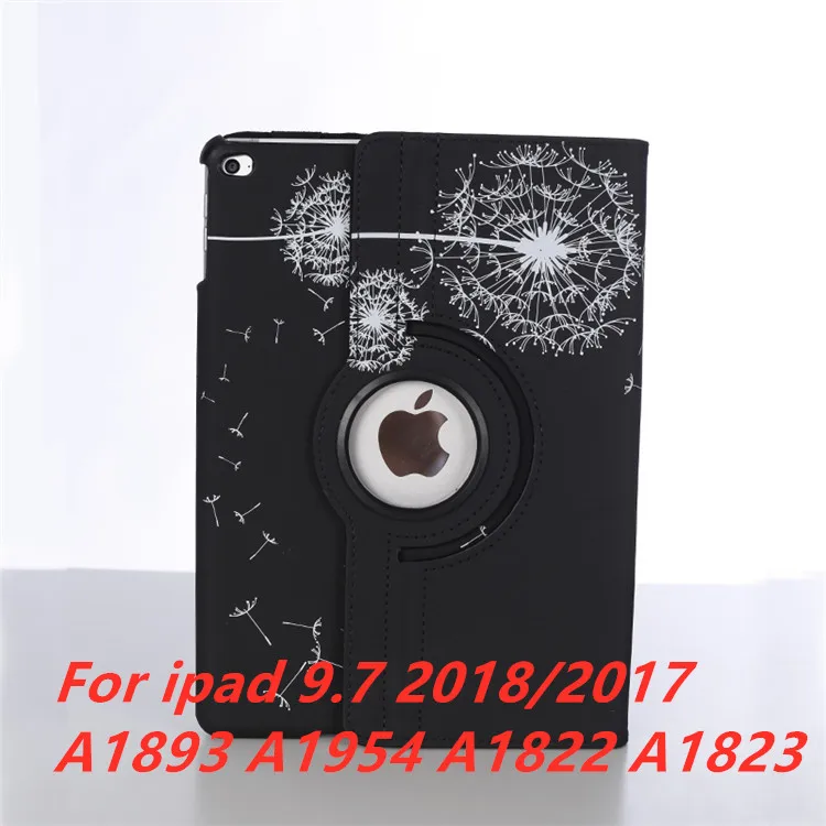 360 Вращающийся чехол с принтом для apple ipad 9,7 чехол с одуванчиком для ipad Air 2 подставка с цветком - Цвет: Black 9.7 2018 2017