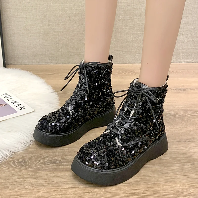 

Autumn New Women's Naked Boots Short Boots Solid Color Round Toe Square Heel Lace-up Outdoor Non-slip Comfortable Casual Boots
