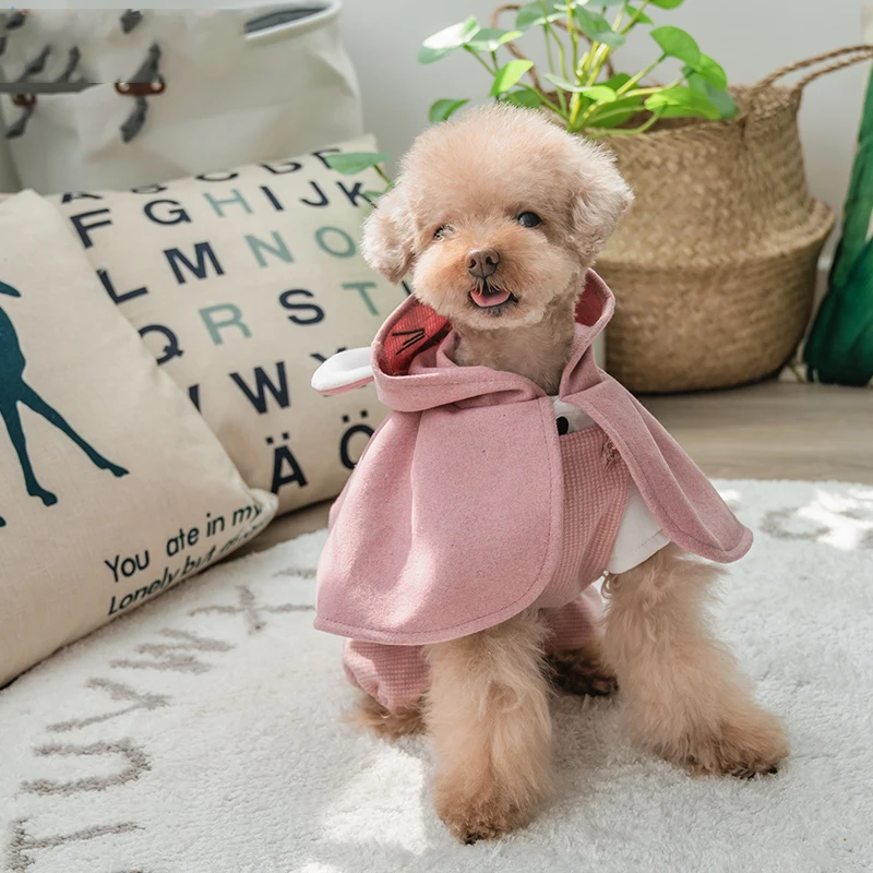 Милый плащ с капюшоном в виде животных для маленьких собак поводком и отверстием