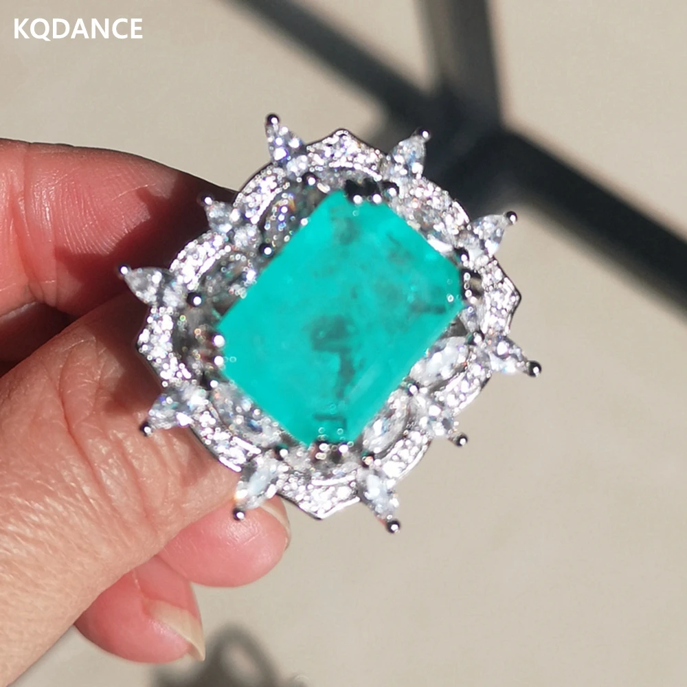 

Retro Woman Created stone ruby Emerald Paraiba tourmaline pariba Rings with big blue/red/green stone Wedding Gifts Jewelry 2021