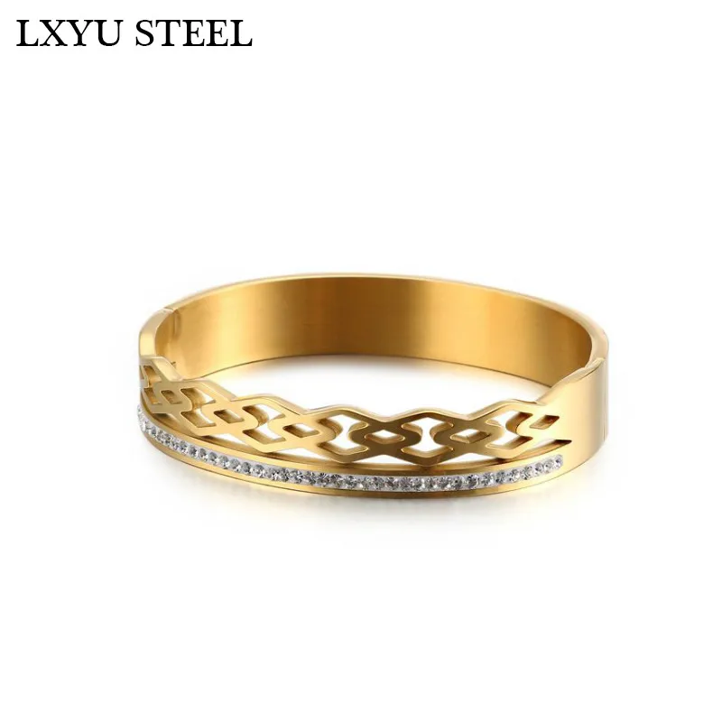 Модный золотой браслет из нержавеющей стали с белыми стразами и кристаллами