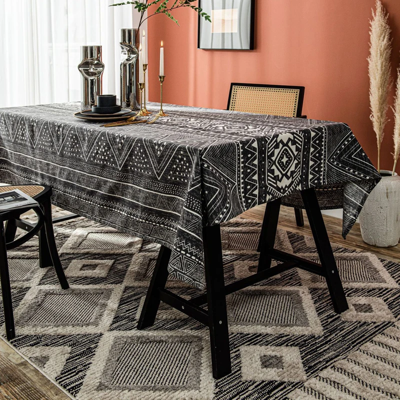 Pastoral Style Dining Table Cloth Gray Cotton Linen Tablecloth Rectangular Coffee Tea Desk Cover Living Room Decoration 1 Piece