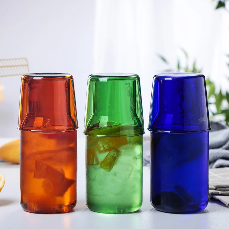 

High Borosilicate Glass Juice Cup Milk Breakfast Cup Bring Cover Fruit Juice Water Cool Drink Tea Cup