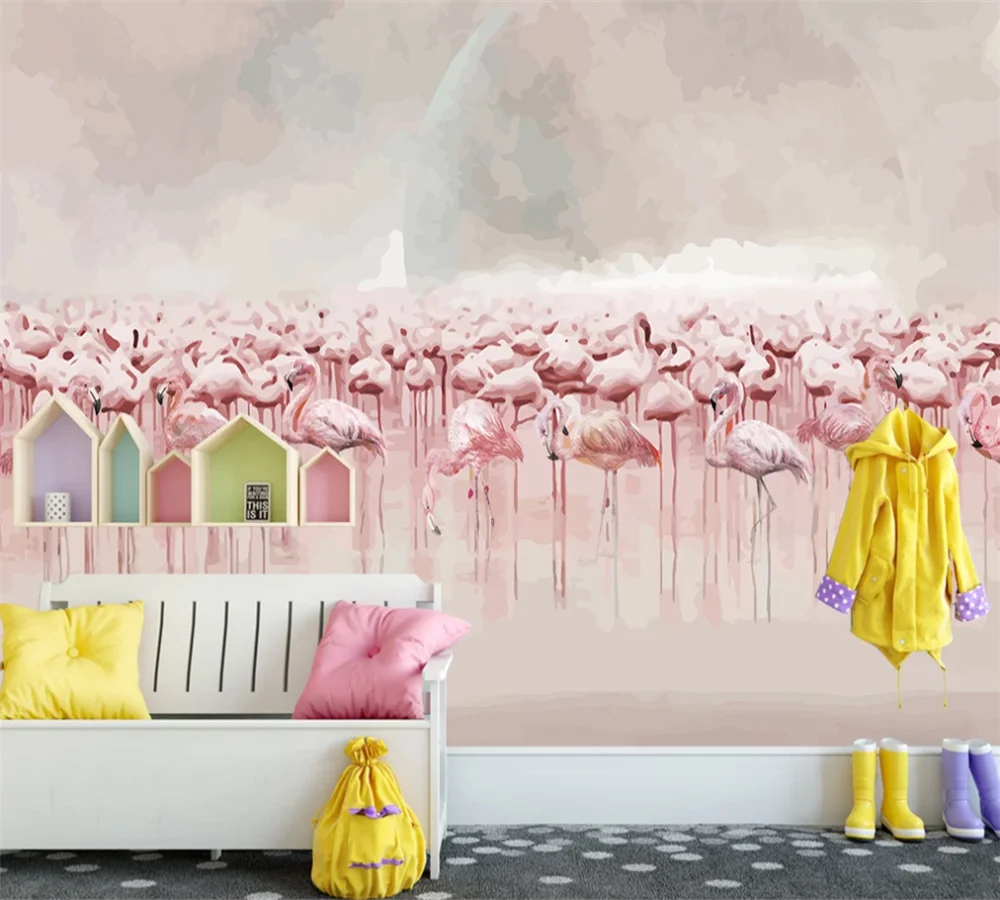 3D обои на заказ настенные скандинавские с простым пламенем огнем морем фламинго