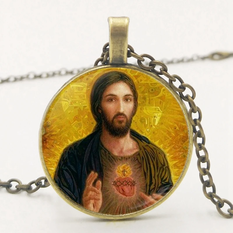 

2020 New Christian Jesus Spread Scripture Faith Necklace Ornament Pendant Crystal Convex Glass Necklace Gift