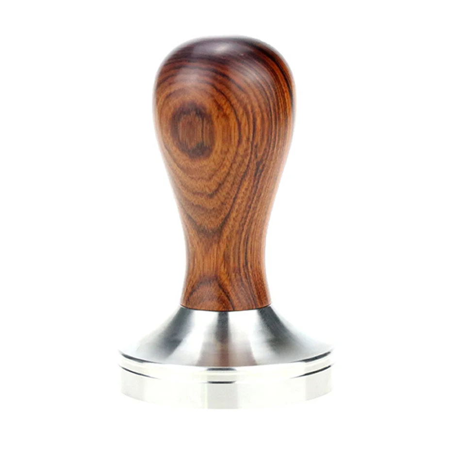 

51-55mm Espresso Tamper Hammer Flat Pressure Bottom Flat Coffee Tamper Powder Pressed Tool Natural Wood Handle Coffee Stainless