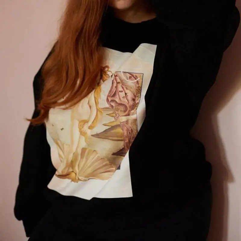 

Fall Round Collar Long Sleeve Venus Oil Printed Loose Pullover Women Streetwear Y2k Aesthetic Boyfriend Drop Shoulder Sweatshirt