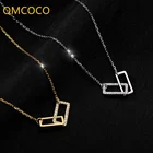 QMCOCO серебряный цвет квадратный сцепление ожерелье для женщин Блестящий Циркон геометрической цепи до ключиц для девушек Простые Модные ювелирные изделия