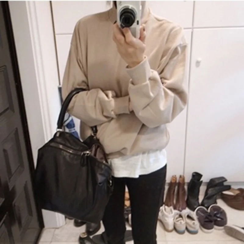 Женские корейские свободные толстовки 9 цветов зимние однотонные бархатные