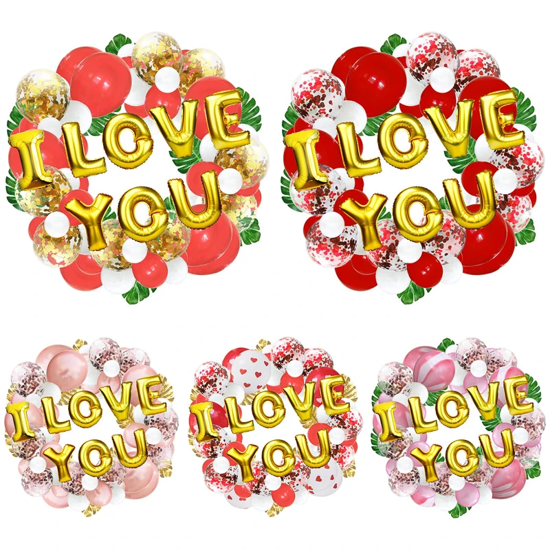 

71pcs 16 Inch I LOVE YOU Latex Balloon DIY Garland Confetti Ballons Chain Valentine's Day Wedding Party Festival Garden Decor