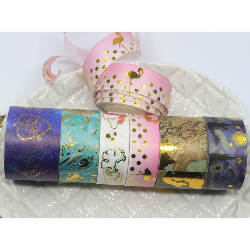 

1 pcs DIY Cartoon Paper Washi Masking Tapes Van Gogh Flamingos Gold decorative adhesive tape stickers/School Supplies