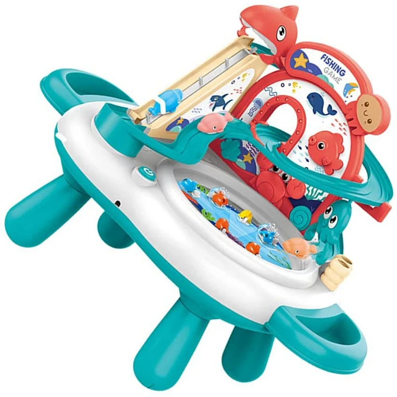 

Magnetic Fishing Table Toy Fish Slideaway Toy Sandbox Activity Table Beach Toys Without Battery with Stair Slide