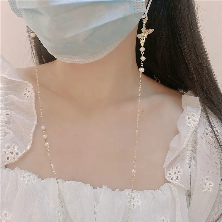 

New Arrival Butterfly Pearl Mask Chain Female Super Fairy Eyes Veil Long Chain for Women Girls Party Jewelry Accessories 2021