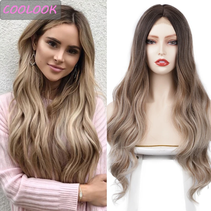 

Ombre Brown Body Wave Lace Wigs 26''long Wavy Dark Red Wig Synthetic Natural Wave Lace Front Wigs for Black Women Peruca Cosplay