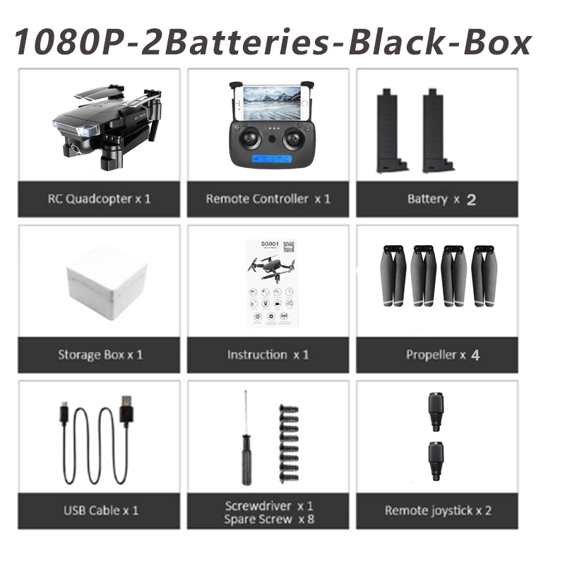 1080P-2Batteries-Box FN, новинка 1080 года, Дрон с камерой SG901, 4 K, P, HD, двойная камера, следуем за мной, Квадрокоптер, FPV, Профессиональный gps, долгий срок службы батареи, игрушка для детей - Цвет: 1080P-2Batteries-Box