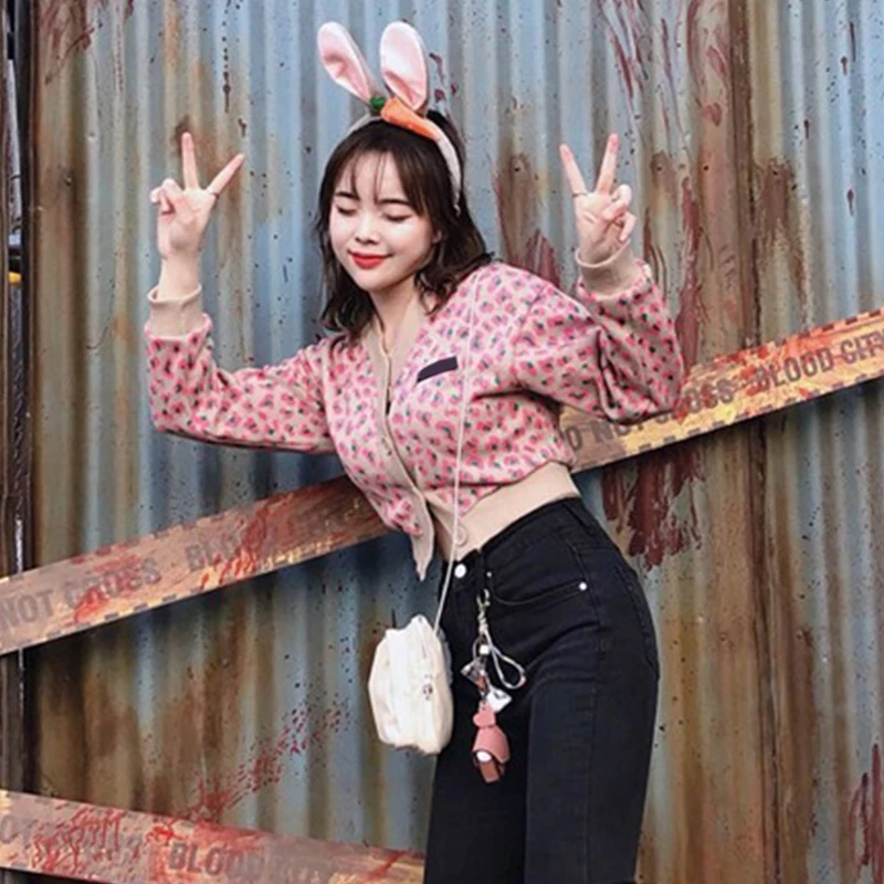 Весенне-осенний Новый вязаный кардиган с принтом в Корейском стиле коллекция 2020