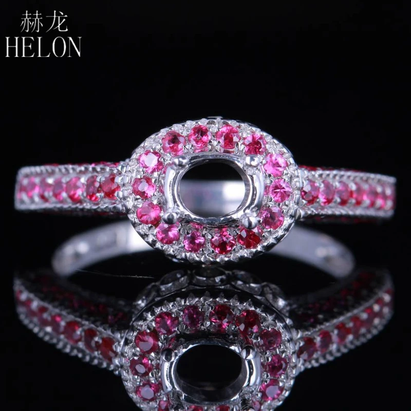 

HELON 925 стерлингового серебра 0.55ct настоящего натурального алмаза и натуральная Рубины ювелирные украшения Обручальное кольцо с колесной фор...