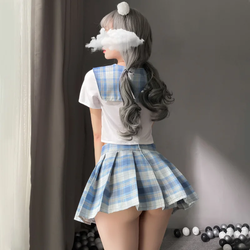 

Sexy School Girl Uniform Student Role Play Costume Lolita Sex Porn JK Cosplay Cute Sets Japanese-style Sweet Plaid Pleated Skirt