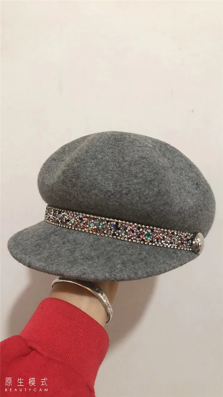 

202011-suaishi-9121 autumn winter colour rhinestone Ribbon wool lady VISORS cap women leisure hat