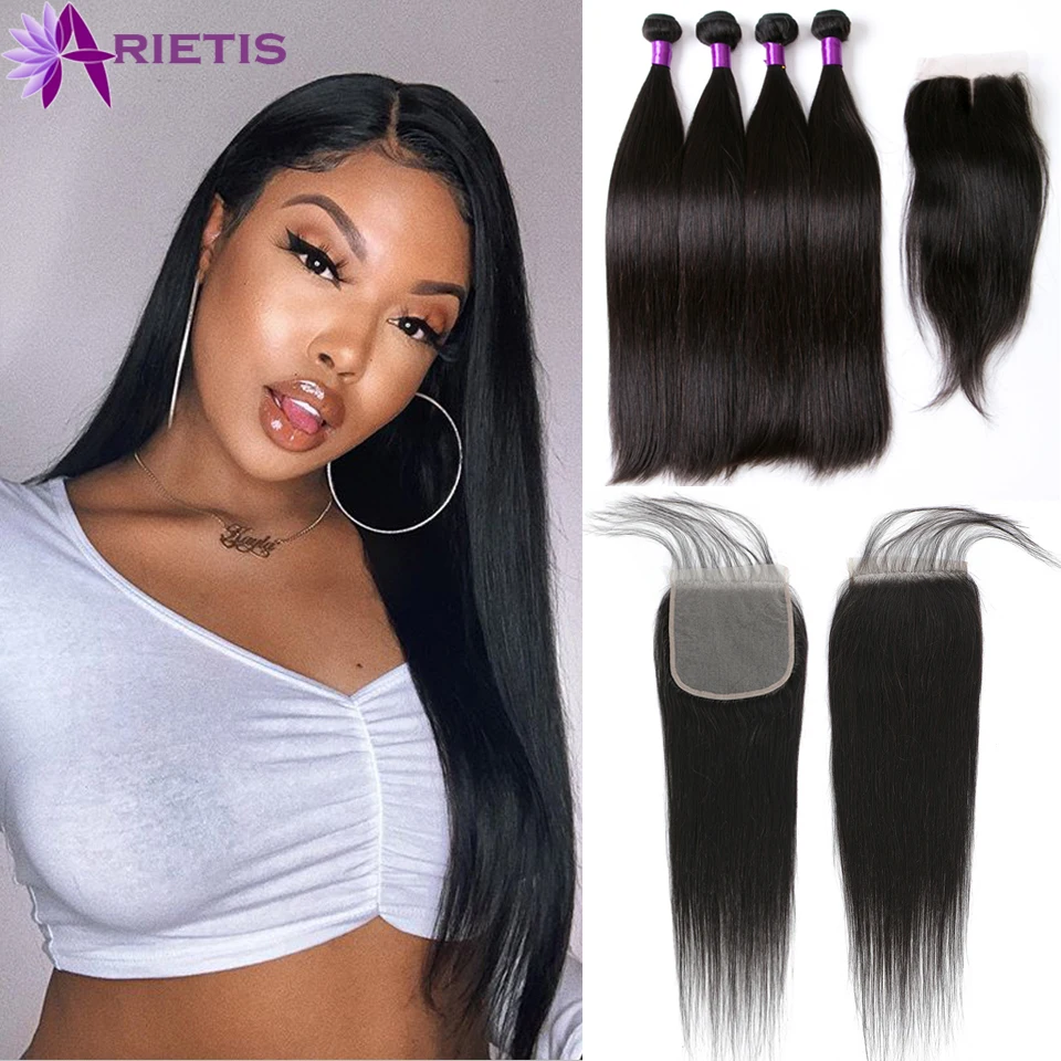 Прямые человеческие волосы в пучках с застежкой бразильские фронтальные