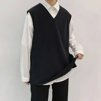 autumn dress vest mens fashion solid color casual v neck pullover vest men streetwear wild loose korean mens suit vest m 3xl