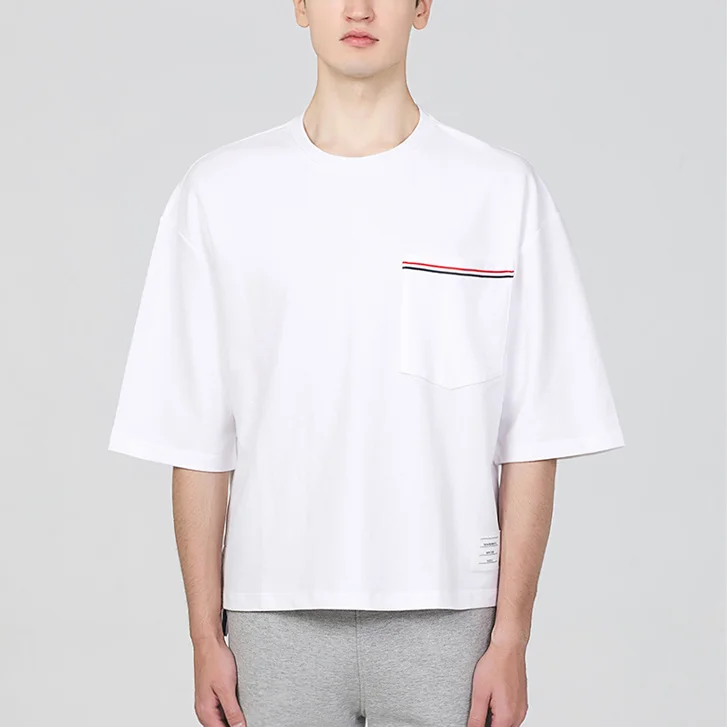 

THOM TB 2023 Fashion Brand T-Shirt Men Loose Clothing Hip Hop Half Sleeve Summer O-neck Cotton Casual Solid T-shirts Male Ins