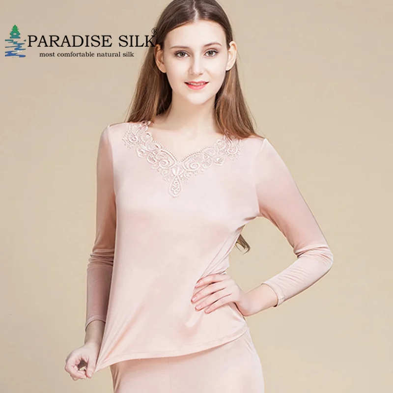 

Женский Шелковый комплект нижнего белья, комплект из 100% шелковых кружевных кальсонов с V-образным вырезом, топ и низ, женская зимняя одежда, Размеры M, L, XL