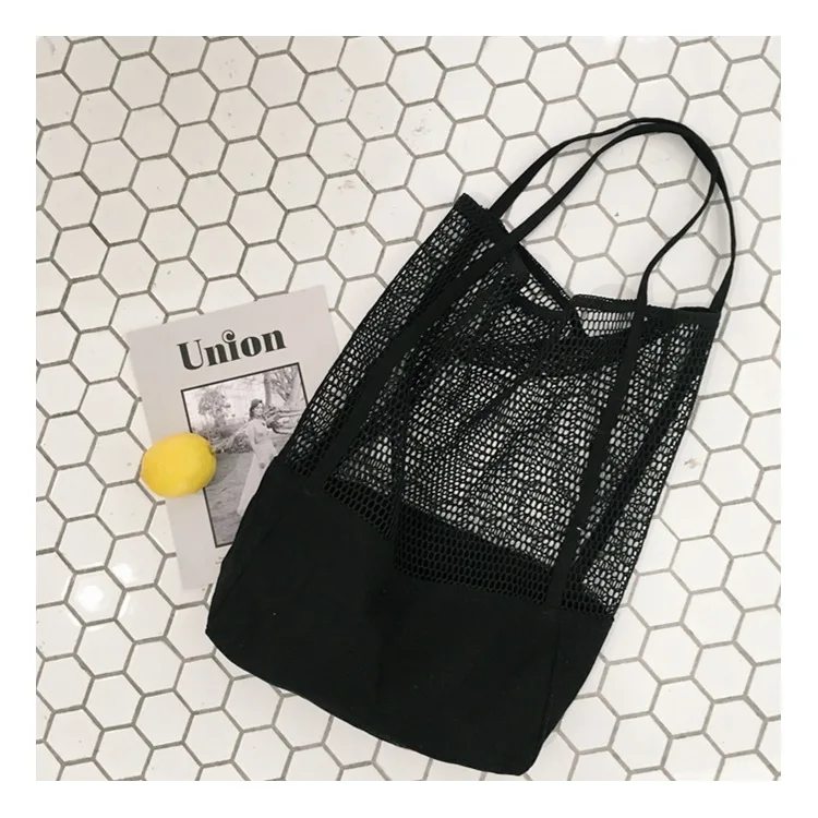 

2019 New JIULIN high-quality Canvas Single Shoulder Korean Hand-held Mesh Hollow Beach in bag shopper bag