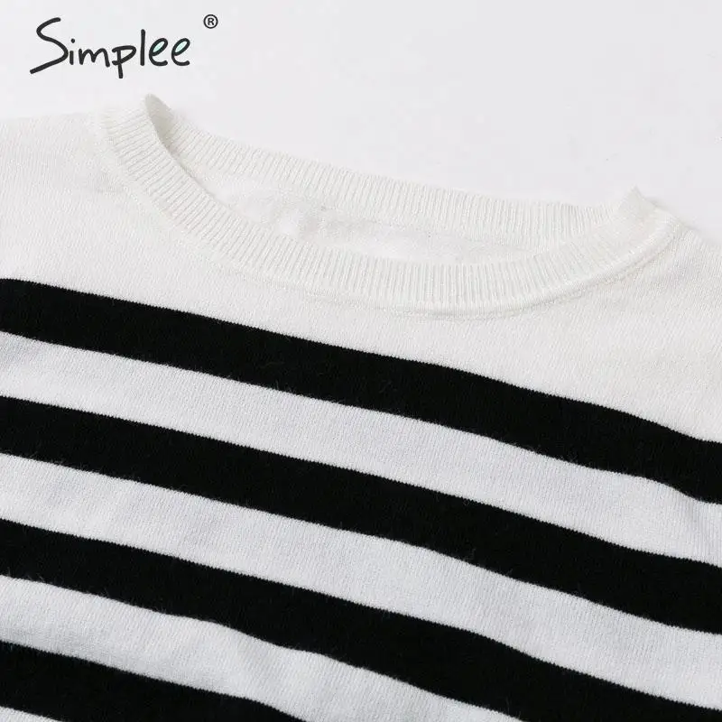 Simplee Striped pullover sweater Women casual long sleeve knitted Sexy o-neck soft ladies streetwear autumn | Женская одежда