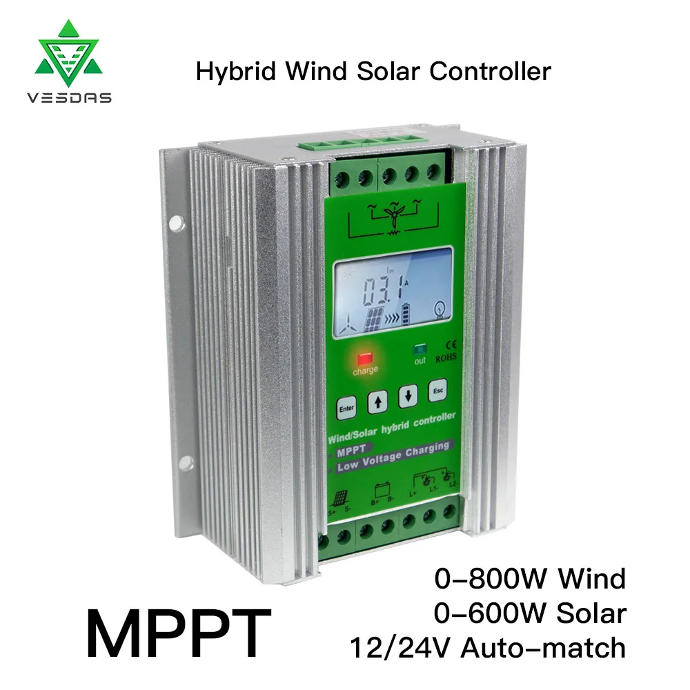 1400W ветро-солнечной гибридной усилитель контроллер Заряда MPPT 12/24V Авто подать