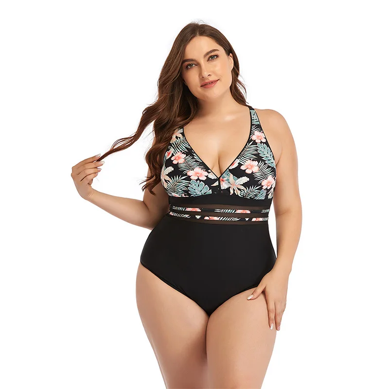 

One-piece swimsuit ladies sexy large size cover belly slim sports swimwear backless beachwear Surplice swimsuit women's clothing