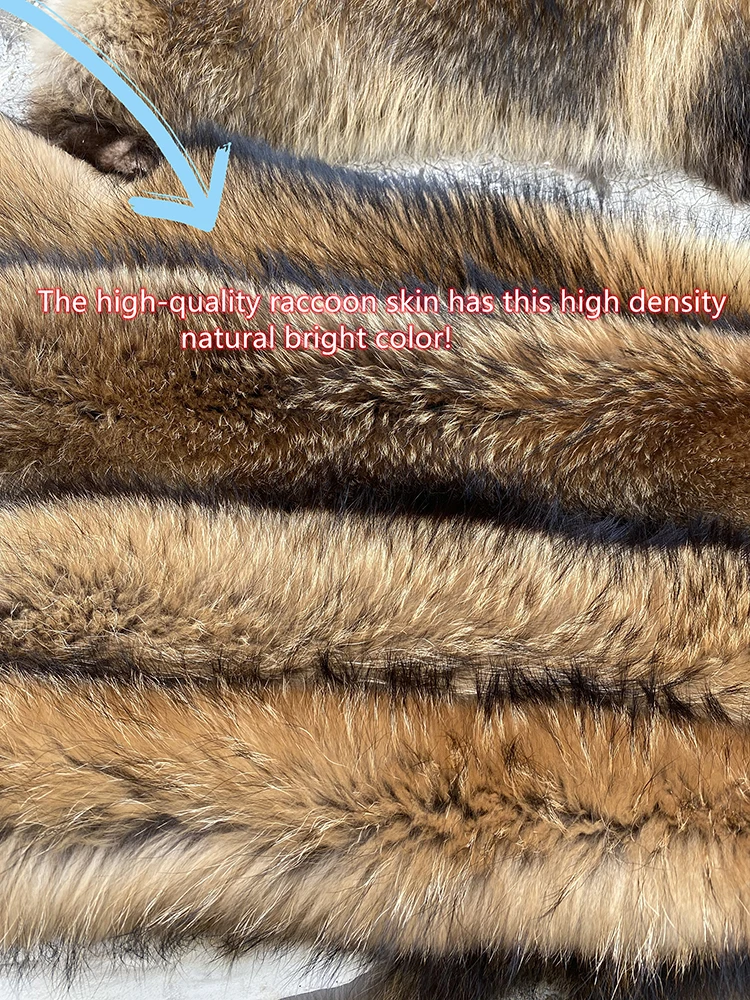 Europa y América 2021, chaqueta de piel de mapache pesada Natural con capucha grande de invierno para mujer, abrigo de piel Real