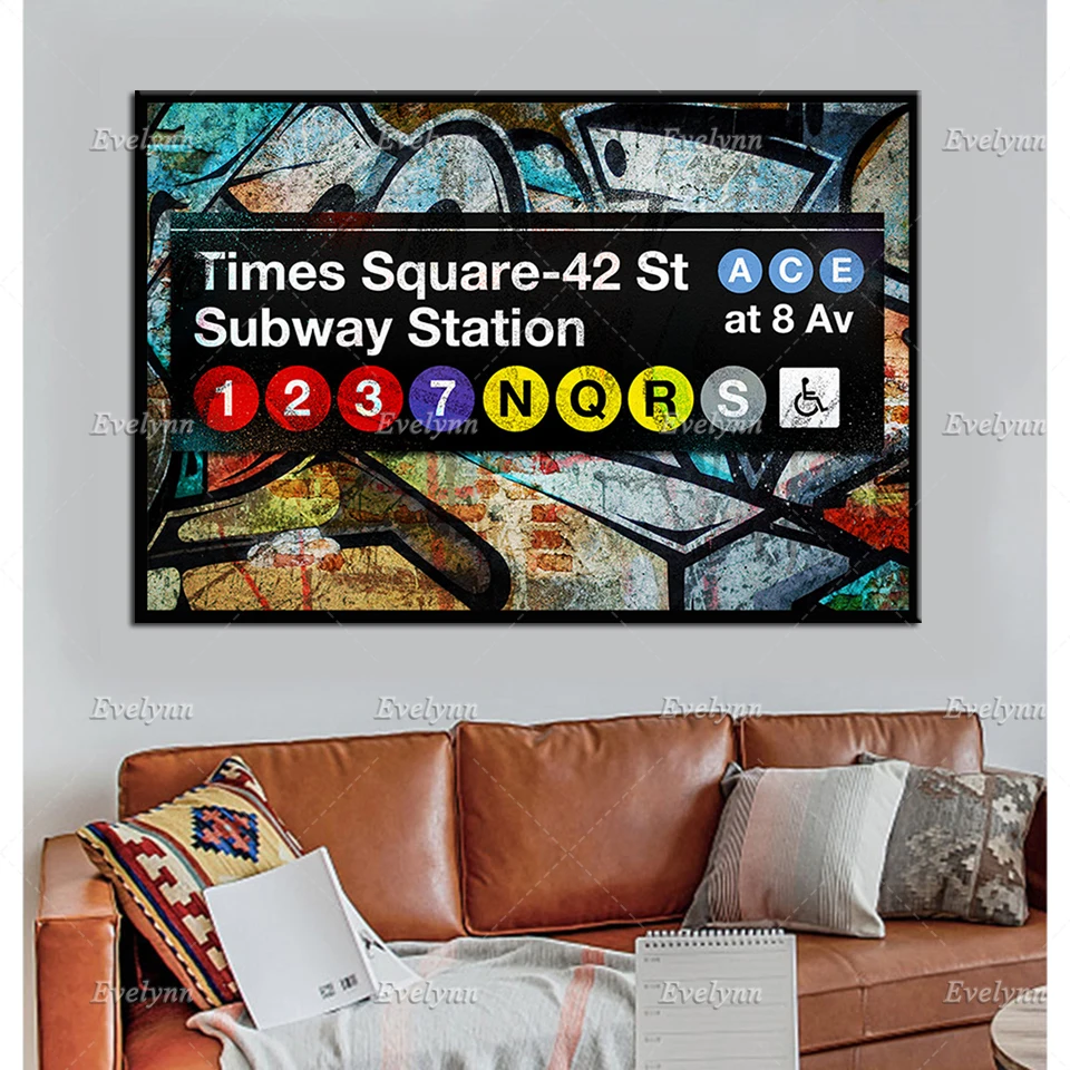 

Абстрактный метро Таймс-сквер граффити постеры с масляной живописью и печать на холсте Wall Art модульные картинки для Декор в гостиную