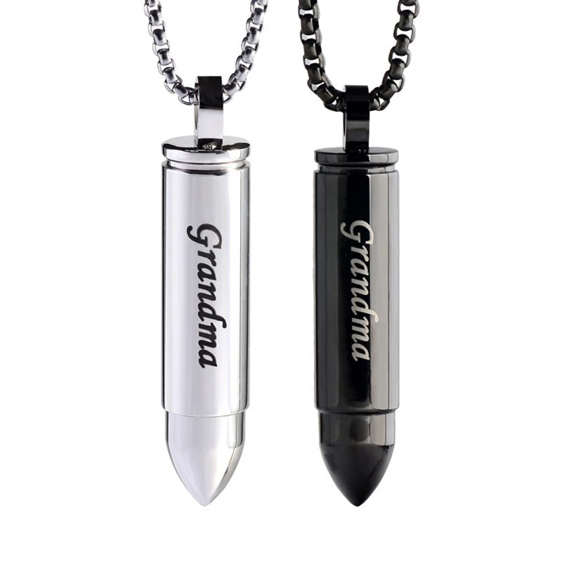 RIR Мемориал бабушка крест Пуля Форма нержавеющая сталь серебро черный ожерелье с