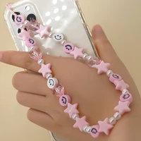 2021 trendy pink smiley beads phone case chains for women cute star bead strap phone charm mobile anti lost lanyard jewelry gift
