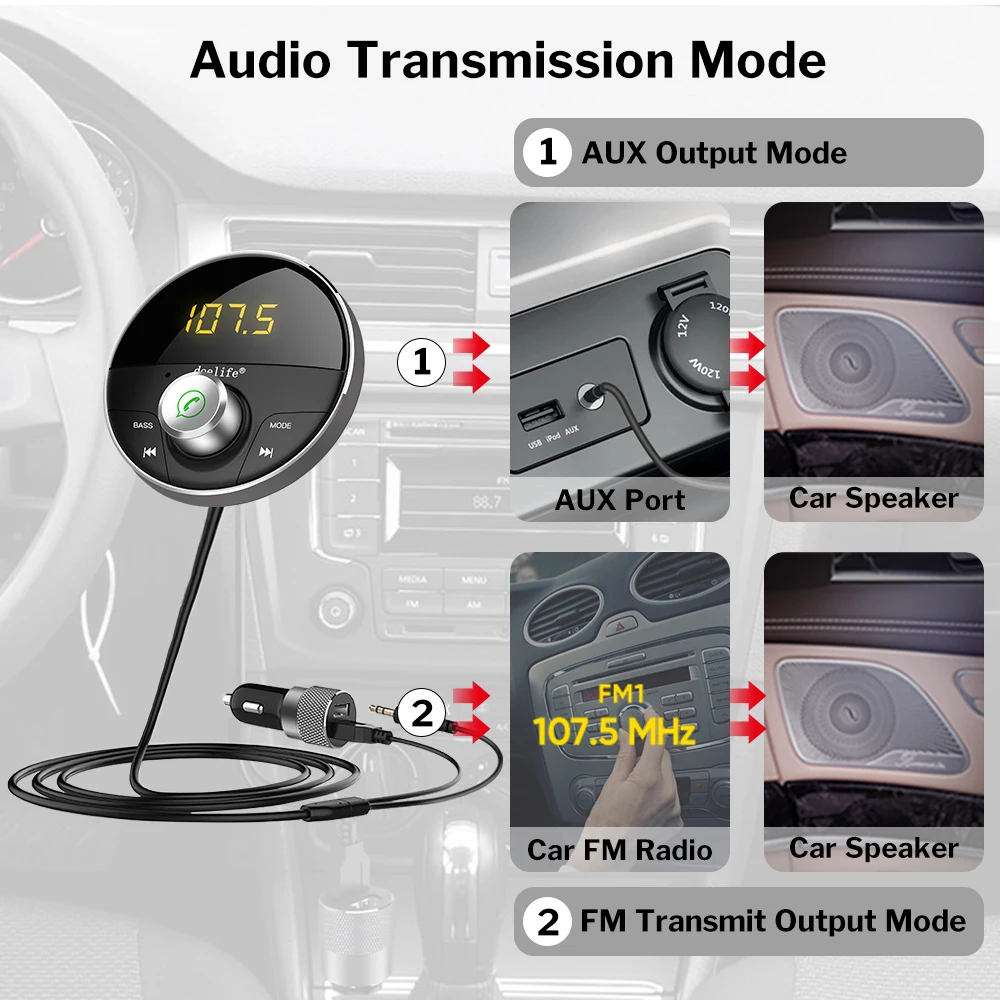 FM модулятор Deelife с Bluetooth Автомобильный MP3 плеер разъемом 3 5 мм AUX адаптер BT 0