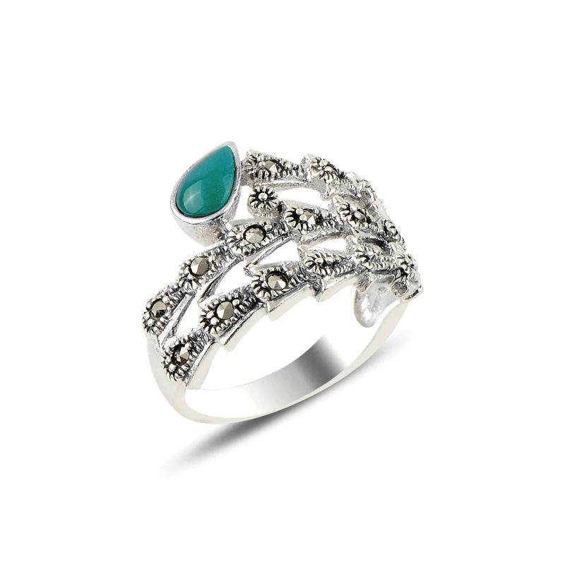 

Silverlina Silver Green Agate & Marcasite Ring