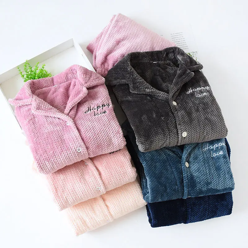 

Flannel Letter Women Pajamas Set Winter Turn-Down Collar Pockets Ladies Man Night Clothes Couple Casual Warm Female Pajama Set