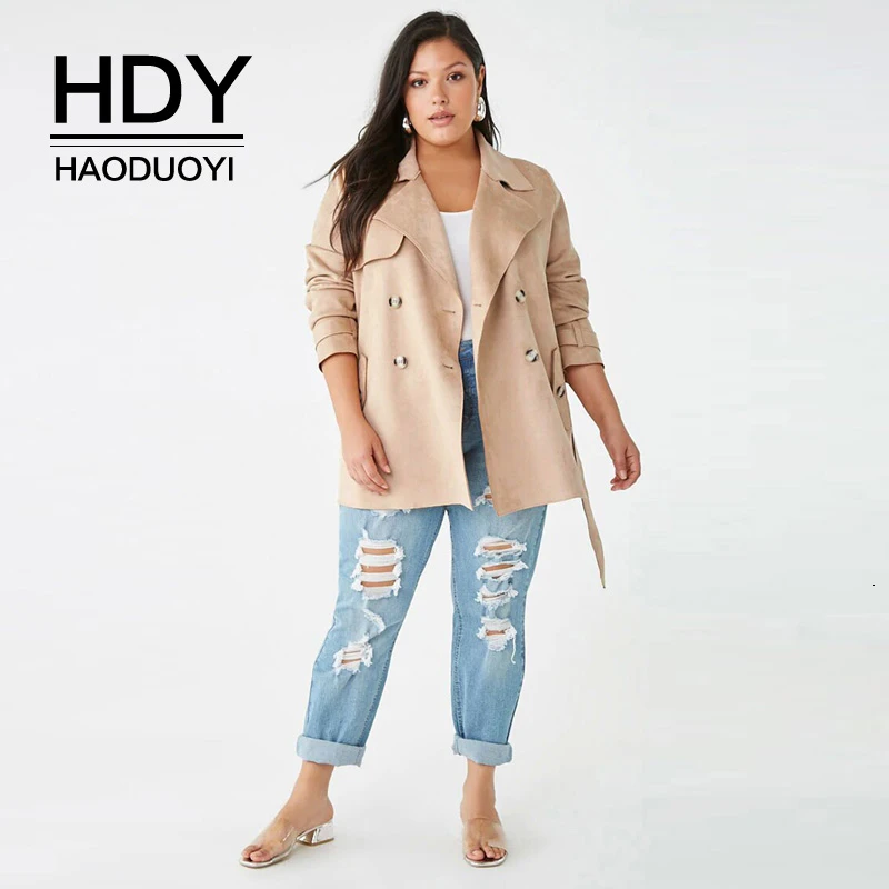 HDY Haoduoyi 2019 Новая мода осень досуг стиль сплошной цвет Замша двубортный кружевной