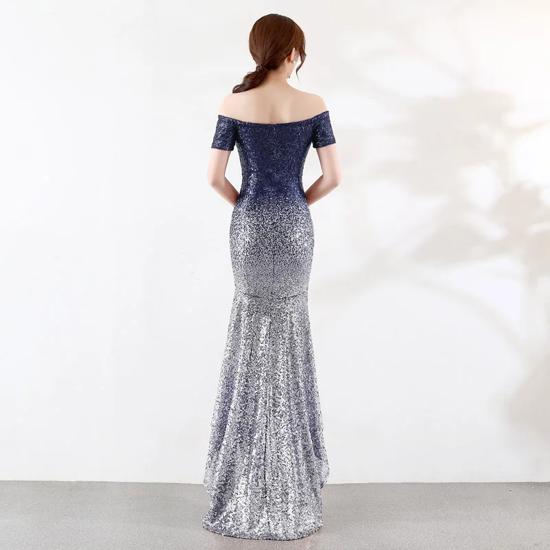 Asysmmetrical вечернее платье сексуальное Vestido de Fiesta градиентный цвет блестки
