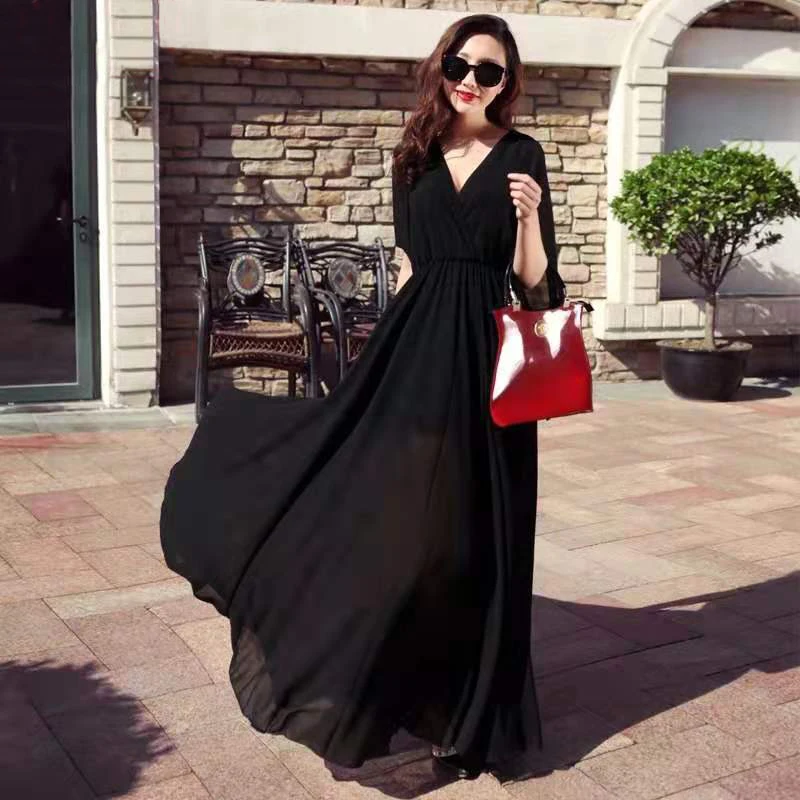 Пола Длина женское летнее шифоновое длинное пляжное платье в богемном стиле