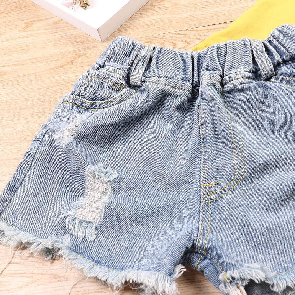 Комплект детской одежды Thunderers для девочек рубашка с рисованным котом и рваные